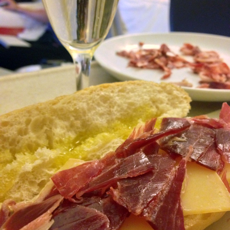 Dinner. Iberico ham, idiazabal cheese, and Spanish olive oil